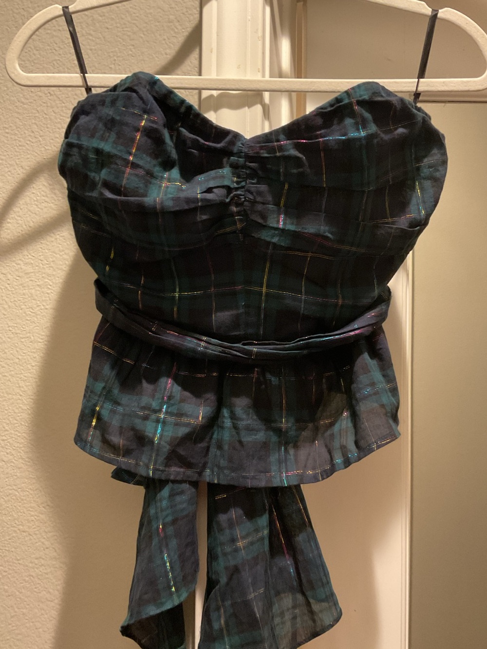 Lovers + Friends Strapless Plaid tartan Bustier Top - Dark Green